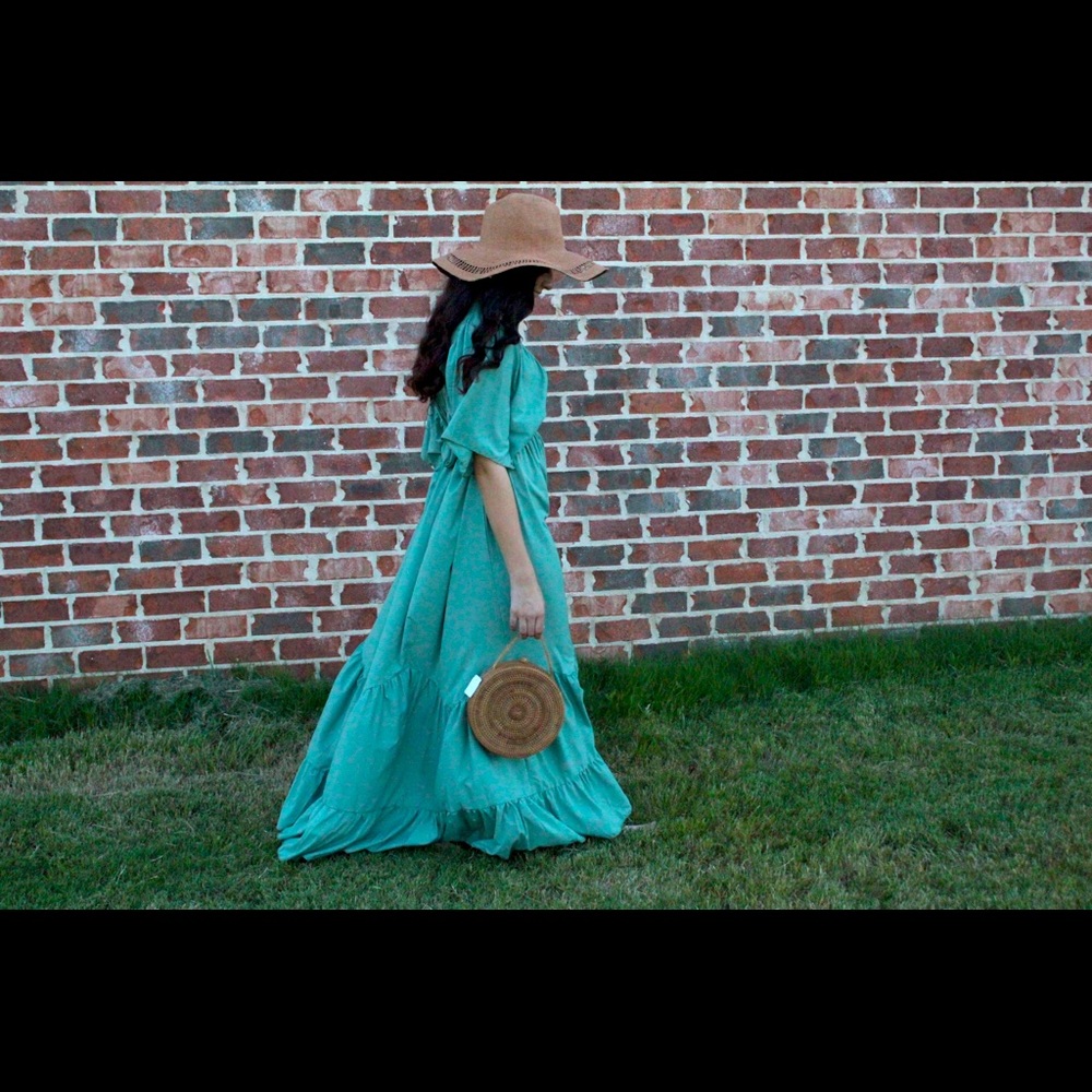 Maxi dress casual mid sleeves pleated ruffle BoHo dress - Picture 3 of 16